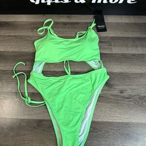 Vibrant Green Cutout One-Piece Swimsuit